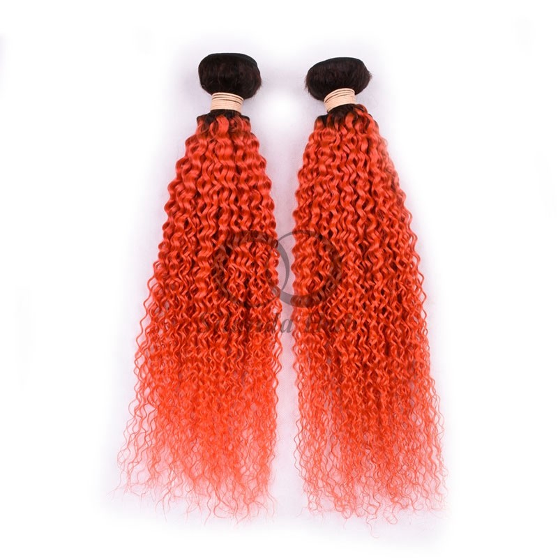#T1B/Orange Red Kinky Curly Remy Human Hair Bundles Sew In Weave Bundles Brazilian Bundle Deals