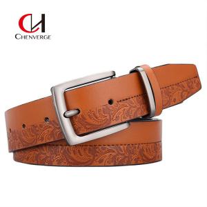 Quality 125cm Mens Embossed Leather Belt Zinc Alloy Needle Buckle Vintage wholesale