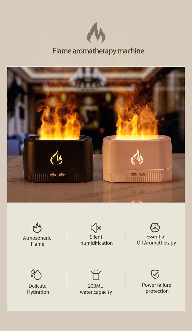 HOMEFISH 230ML Aromatherapy Ultrasonic Flame Aroma Diffuser With Warm Light