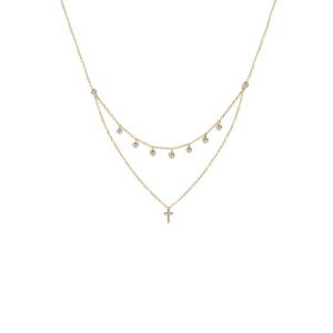 Quality Two Layer Bezel Set Diamond Cross Pendant Rhodium Gold Plated Chain Necklace wholesale