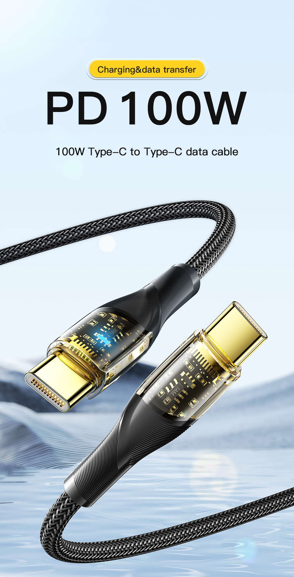 Type C To C USB Charging Cable Transparent 480Mbps 60W 100W Phone Cable