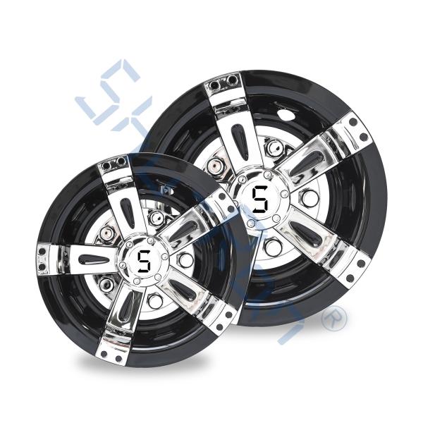 Golf Cart Universal 8/10 Inches ABS Plastic Wheel Covers - Black&Chrome with S