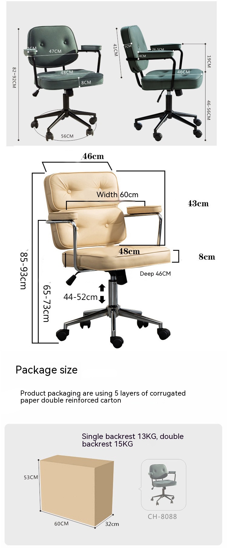 Adjustable Height Ergonomic PC Chair for Comfortable Back Support and Home Office