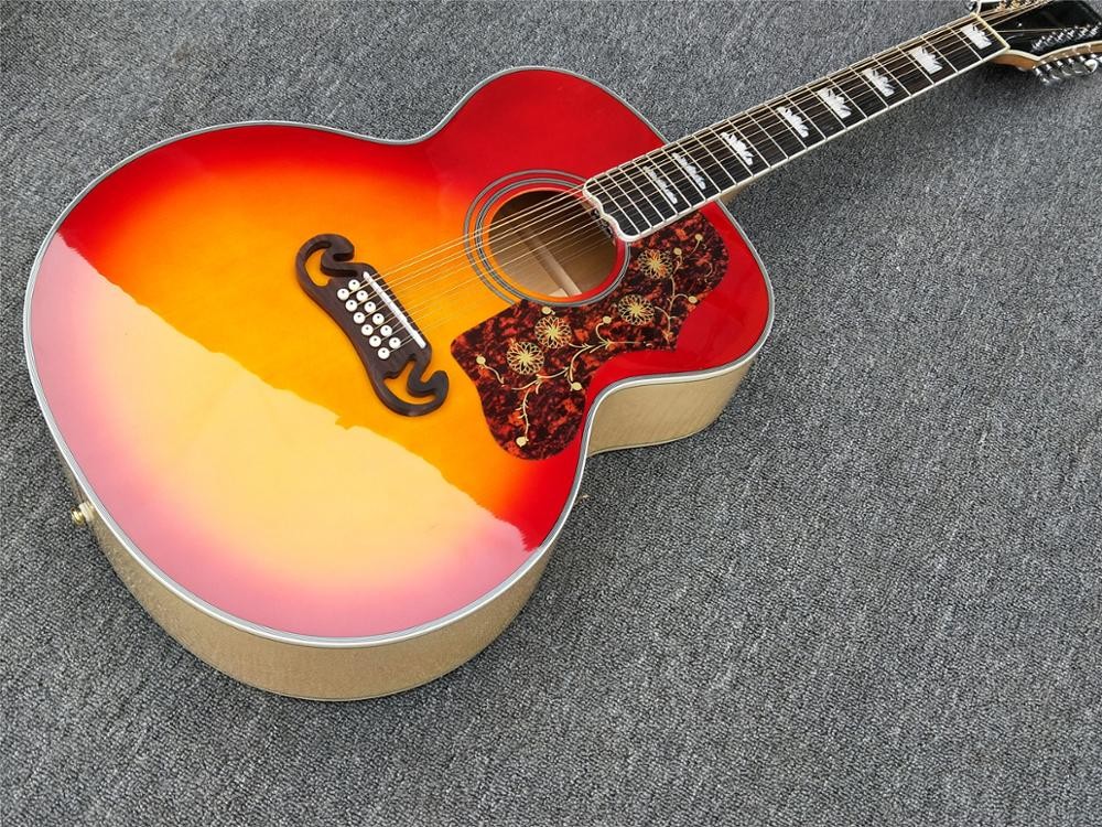 Tiger Flame Maple Factory Custom 12 strings Red and Yellow G200 classic Acoustic Guitar