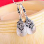 Retro Jewelry Thai 925 Silver with Marcasite White Opal Earrings(LR1036WHITE)