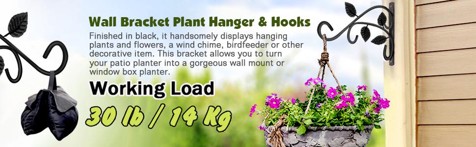 Rust-Resistant Plant Hanger Hook 12 Inch Black Iron Wall Mount Bracket for Hanging Plants