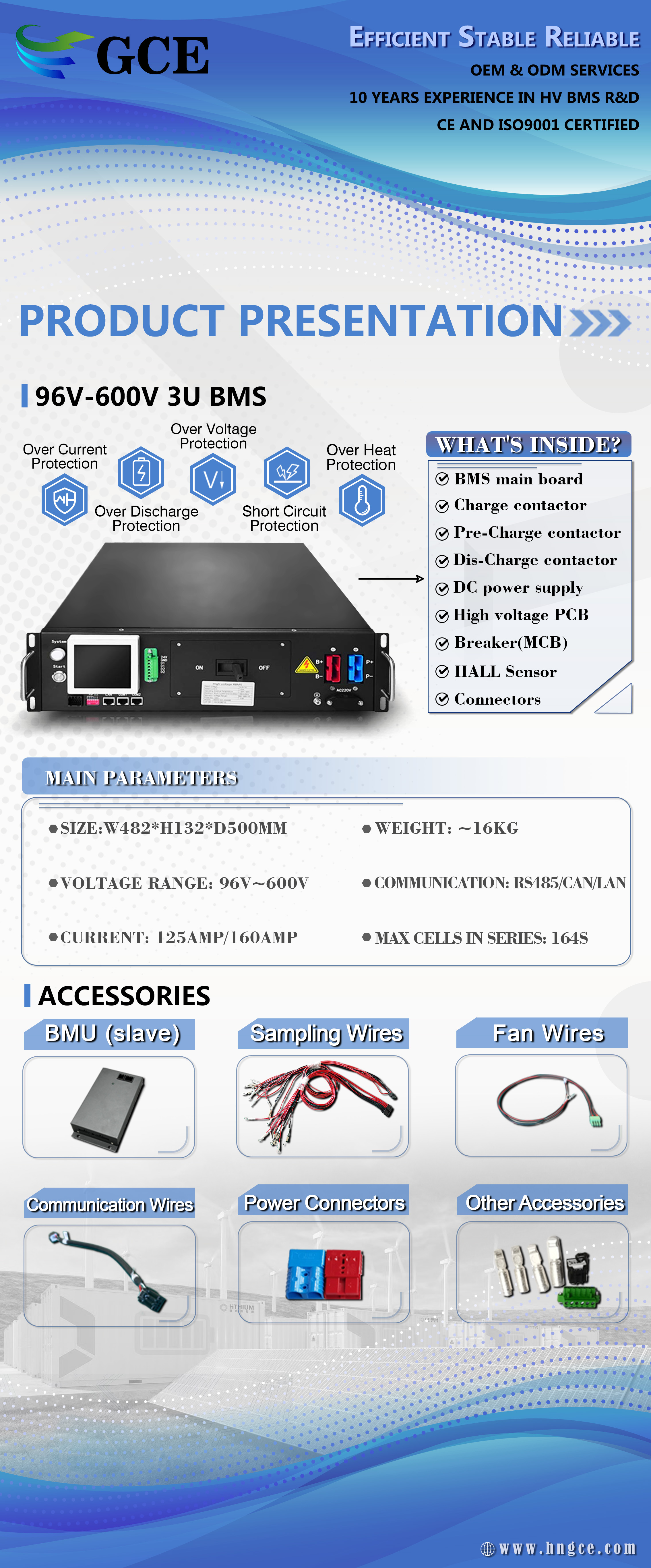 GCE High Voltage Rack Energy Storage System Battery Solar Energy Storage Cabinet Battery Pack BMS Lithium Battery 120S 384V 100A