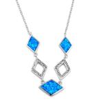 925 With Sterling Silver Greek Bule Opal Meander Diamond Necklace real Opal