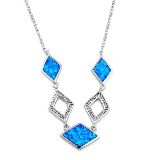 925 With Sterling Silver Greek Bule Opal Meander Diamond Necklace real Opal