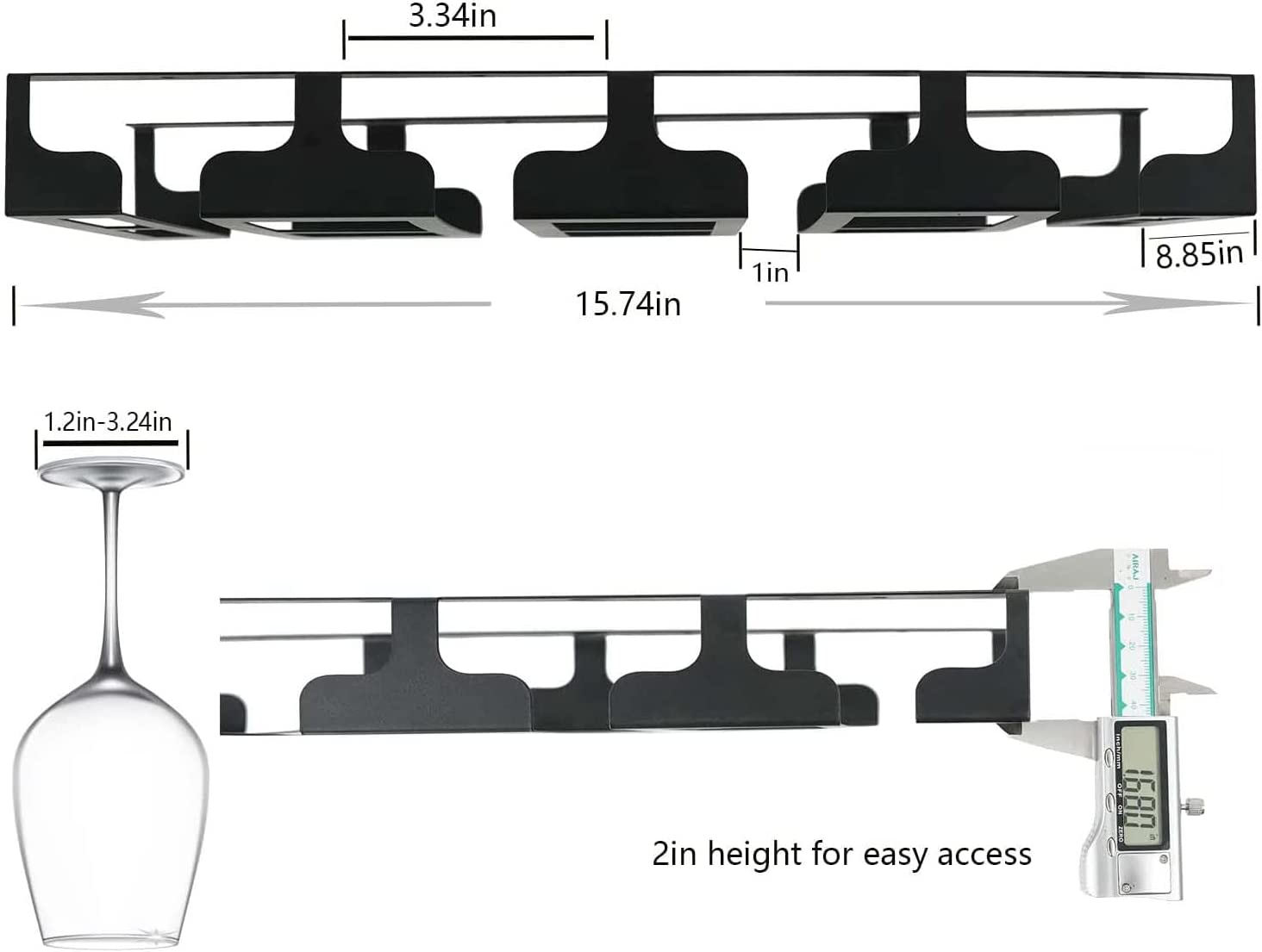 Efficiently Store Your Wine Glasses with Under Shelf Cabinet Steel 16.5 Inch Rack