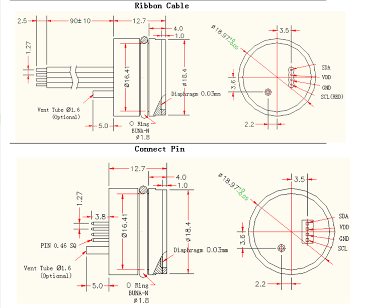 I2C SPI Output Digital Water Pressure Sensor Standard Mounting Size