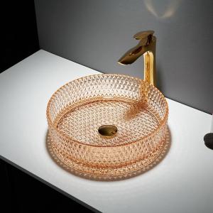 Quality Amber Color Glass Vessel Basins Restaurant Crystal 10 Inch Table Top Wash Basin wholesale