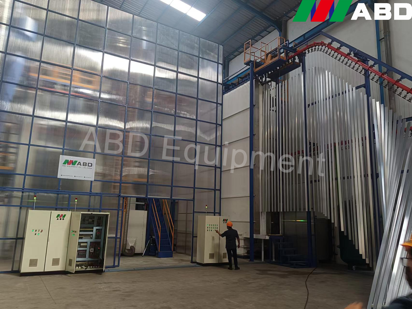 Metal Spraying Booth Aluminum Profile Vertical Automated Powder Coating Line Electrostatic Spray