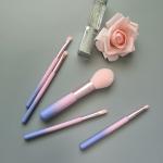 5PCS Pink Mini Travel Makeup Brush Set Synthetic Bristle Portable Wooden Handle