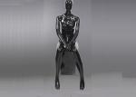 Shiny Black Female Shop Display Mannequin Faceless Sitting Style With Head