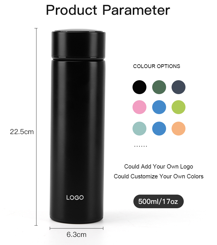 500ML Fahrenheit Smart SS304 Stainless Steel Double Insulated Vacuum Thermo Water Bottle With LED Temperature Display