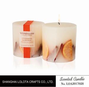 Quality Pillar Natural Scented Candle With Dry Fruit And Flower And Logo Sticker wholesale