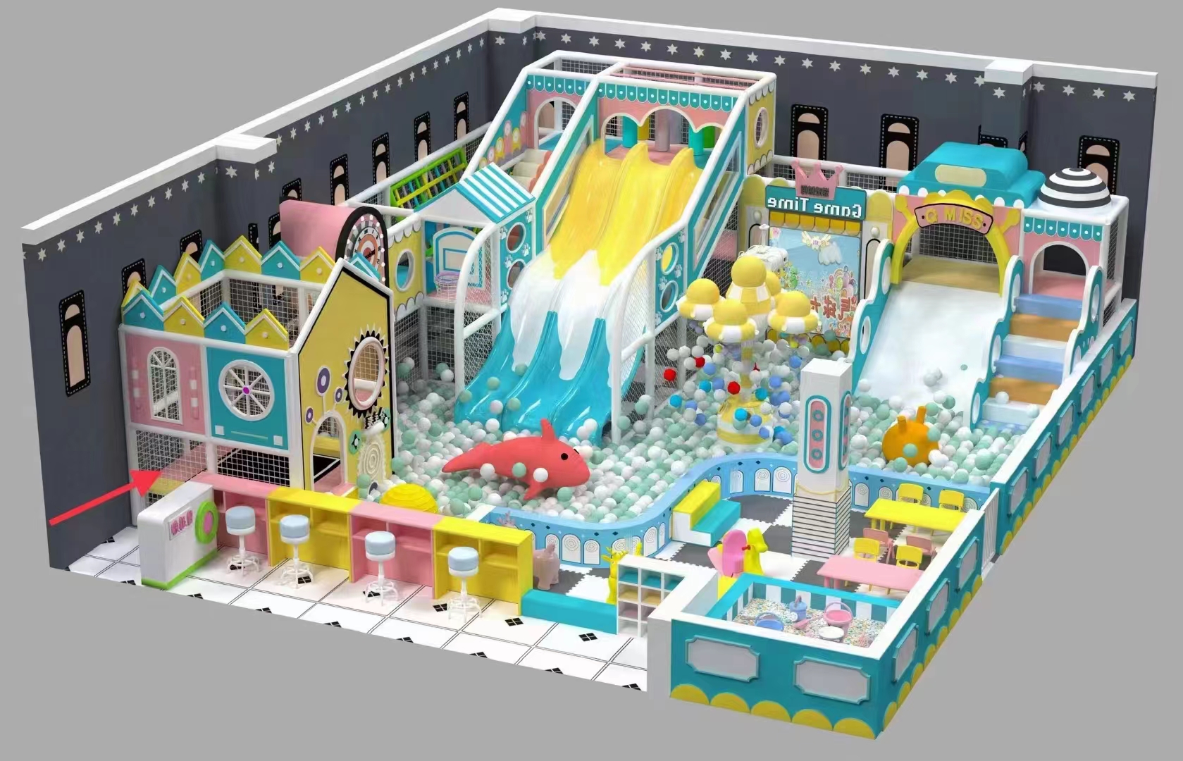 Customized Size Commercial Indoor Soft Play Center with Big Slide and Trampoline