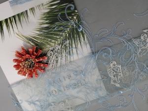 Quality 49&quot; Bule Tulle Foil Coated Embroidered Mesh Lace Fabric wholesale