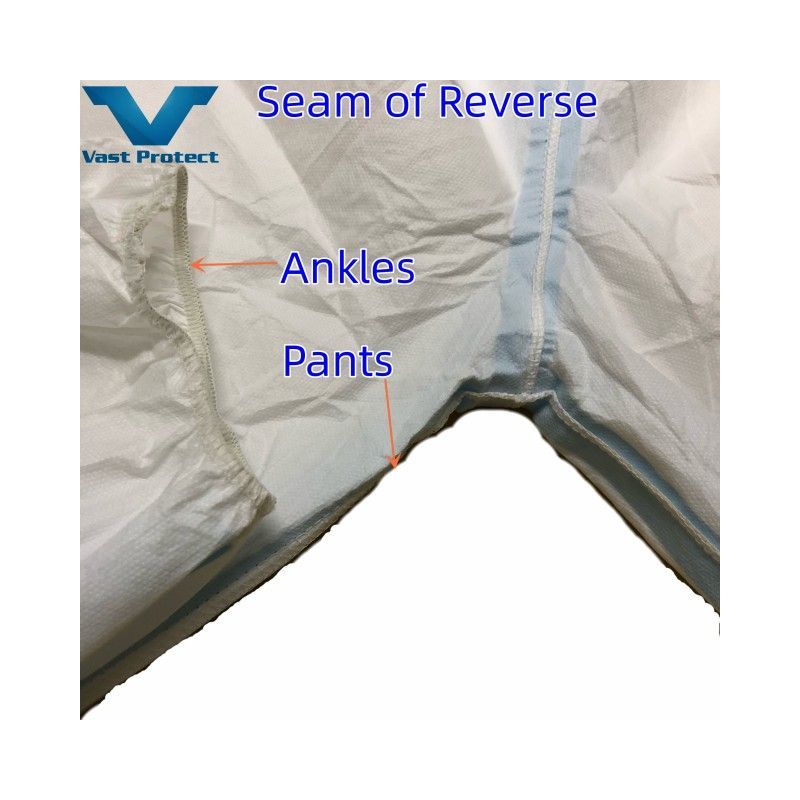 Soft Disposable White Micro Film Coverall with Blue Tape