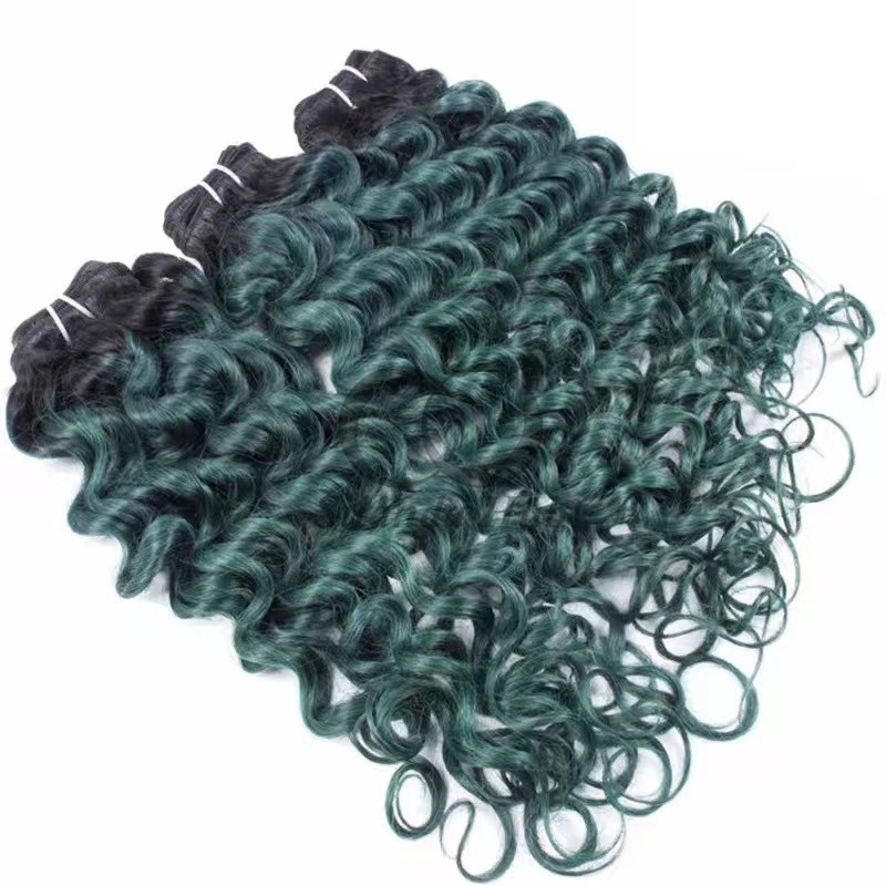 #T1B/Green Deep Curly Remy Human Hair Bundles Sew In Weave Bundles Brazilian Bundle Deals