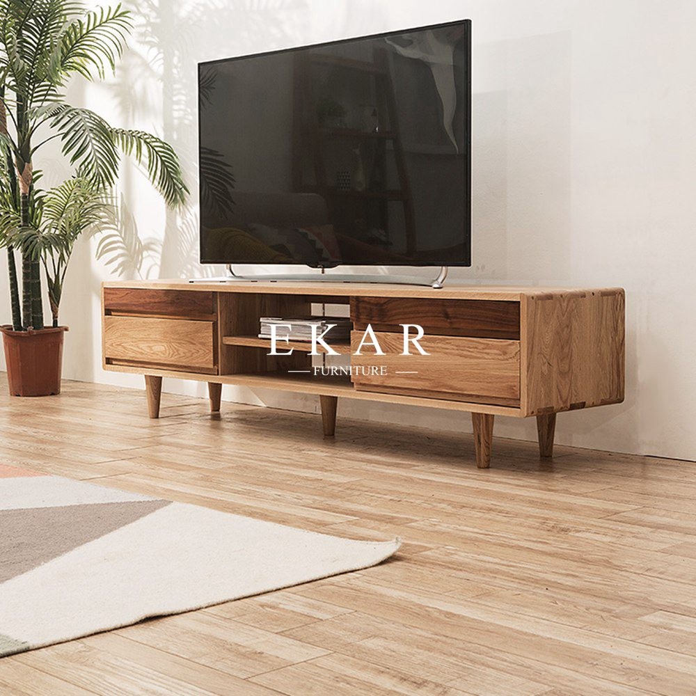 New Model Oak Burlywood Modern Wooden Tv Furniture Tv Stand Pictures FL-B005-B