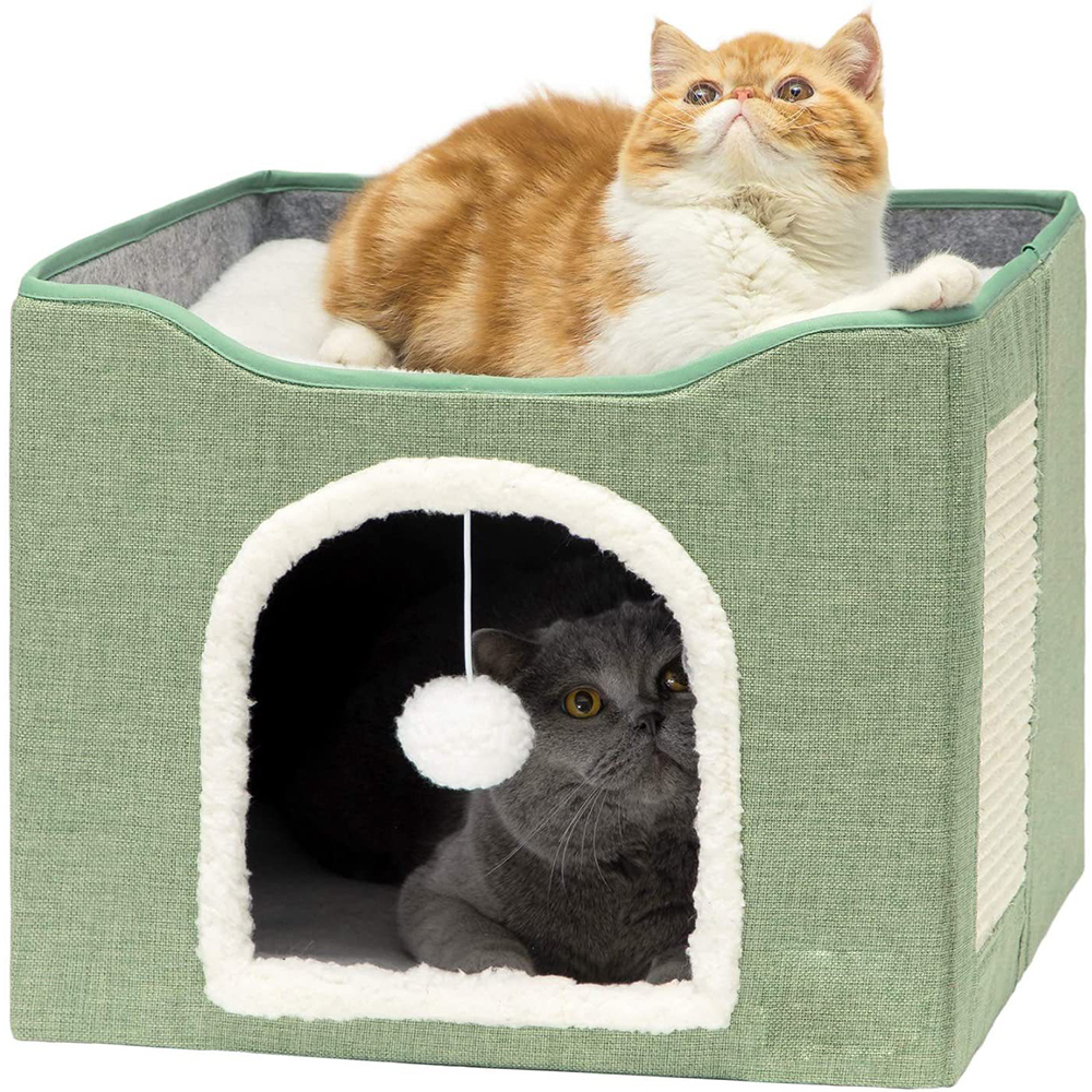 Warm Pet Sleeping Double Layer Fabric Cat Cave Popular Foldable Indoor Large Cat House