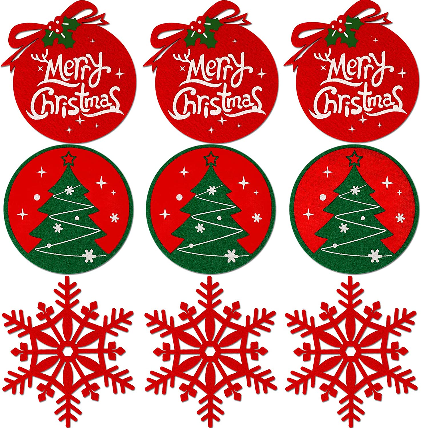 Red Felt Coasters Table Mat Xmas Winter Coffee Cup Mat Ornament