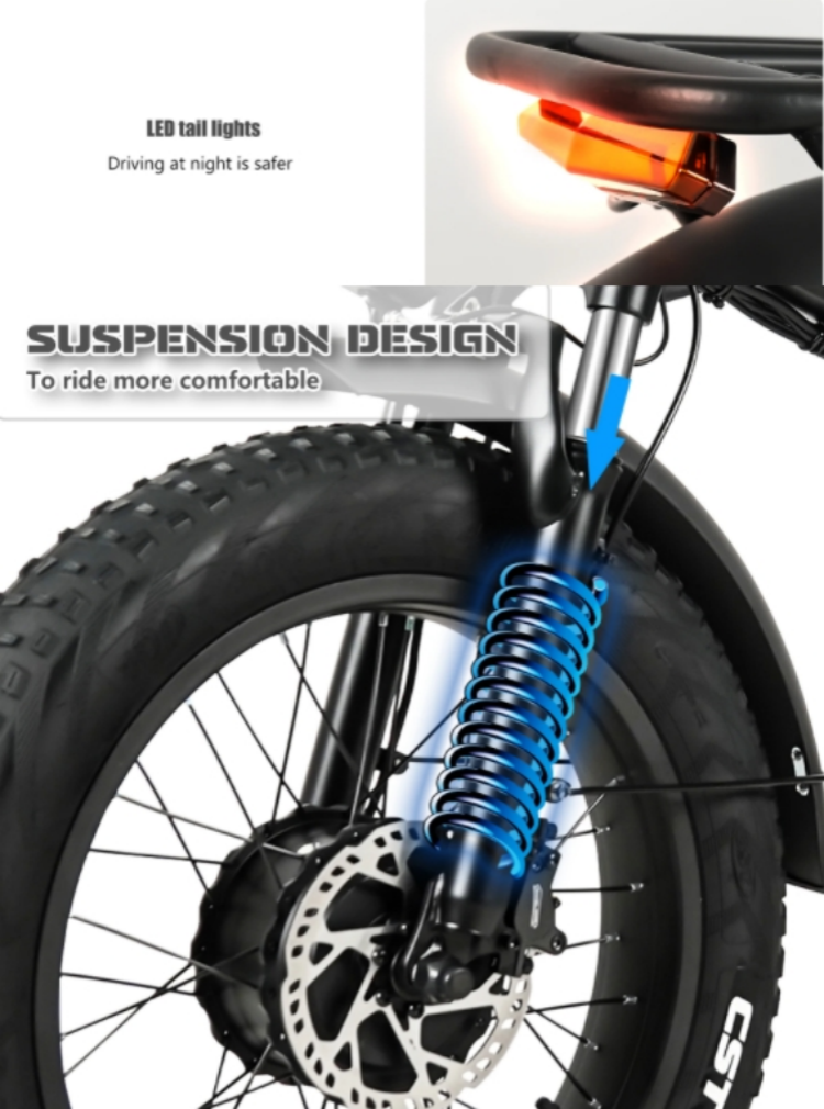 Disc Brake 1000W Electric Folding Bike 48V 17Ah 7 Speed City Fat Tire E Bike