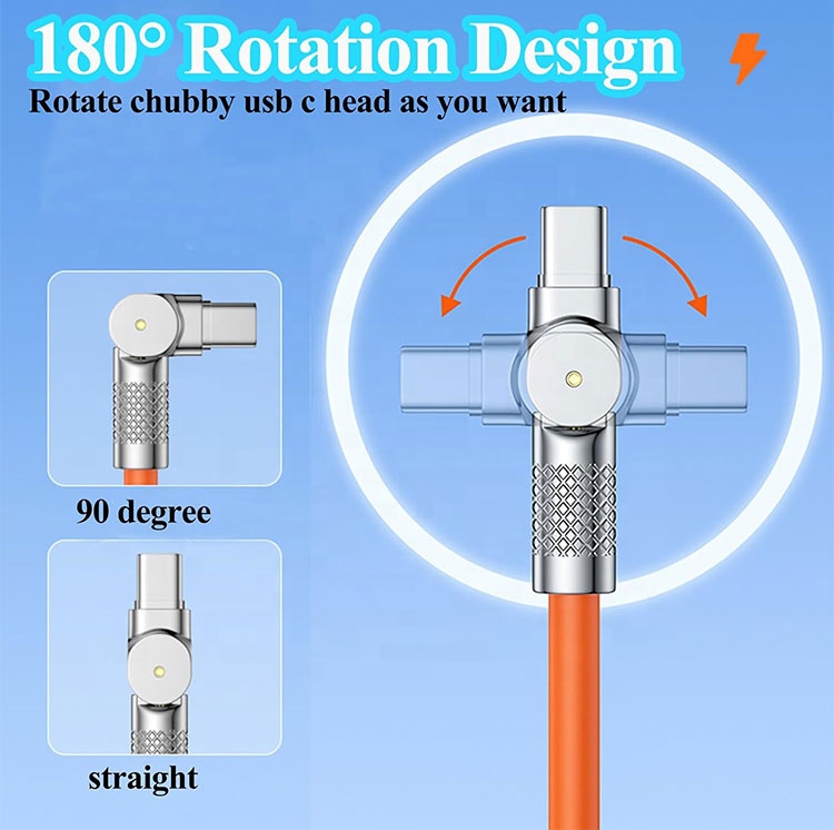 180 Degree Rotating Fast Charging 120w 6A Silicone USB Micro Type C Cable for Android Mobile Phone