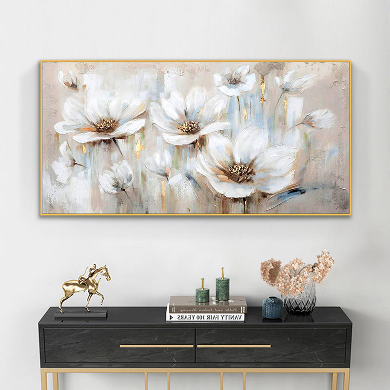 Customized Size Accepted 100% Hand Painted Wall Art Abstract White Flowers Home Decor Modern Abstract Flowers Oil Painting