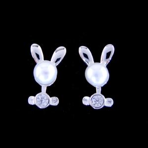 Quality Bunny Style Children Silver Jewellery / Fashionable Freshwater Pearl Earrings wholesale