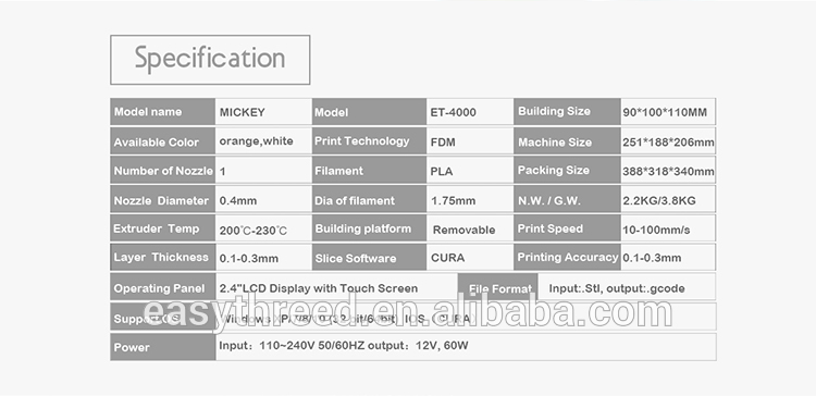 Easythreed fast speed portable entry level 3d printer with wifi function mickey