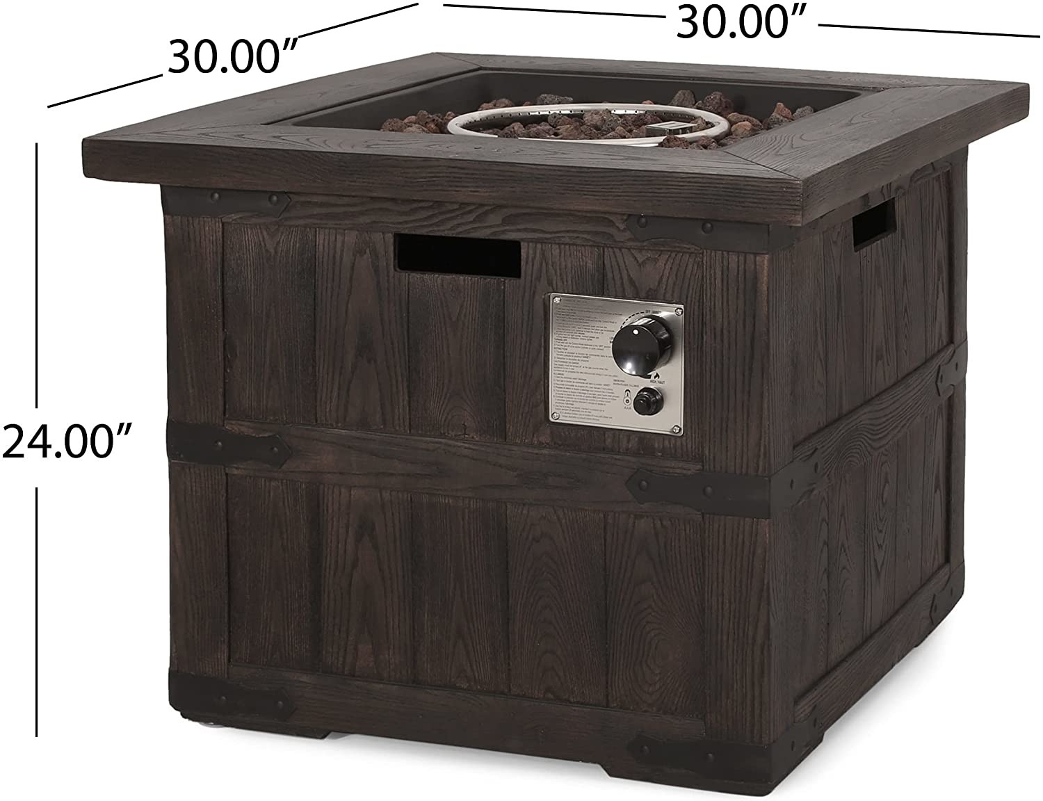 Brown Wood Gas Square Fire Pit For Gardern Indoor Outdoor