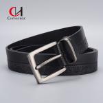 125cm Mens Embossed Leather Belt Zinc Alloy Needle Buckle Vintage