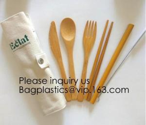 Quality Eco friendly 5 Pieces Fork Knife Spoon Bamboo Disposable Cutlery Set Reusable Bamboo Cutlery Travel Set Bagease pack wholesale