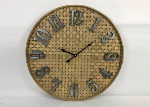 ZYWSC002 Farmhouse Bamboo Rattan Silent Noiseless Large Round Wall Clock Country