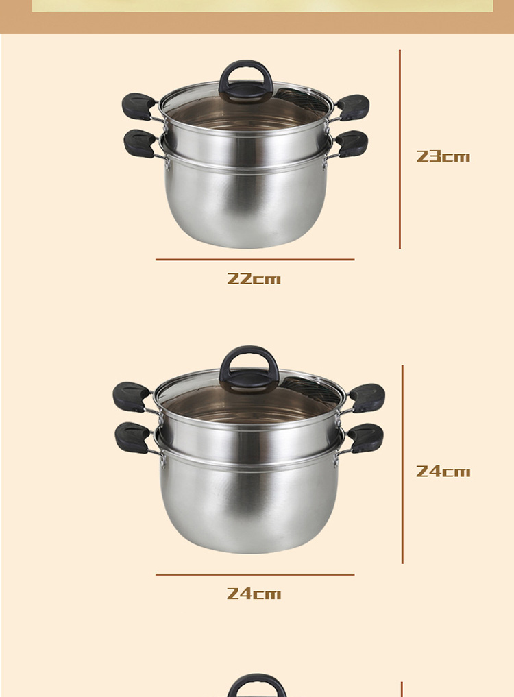 Factory Price Silver Two Layers Stainless Steel Saucepot Food Steamer Pots Soup Pot With Glass Lid