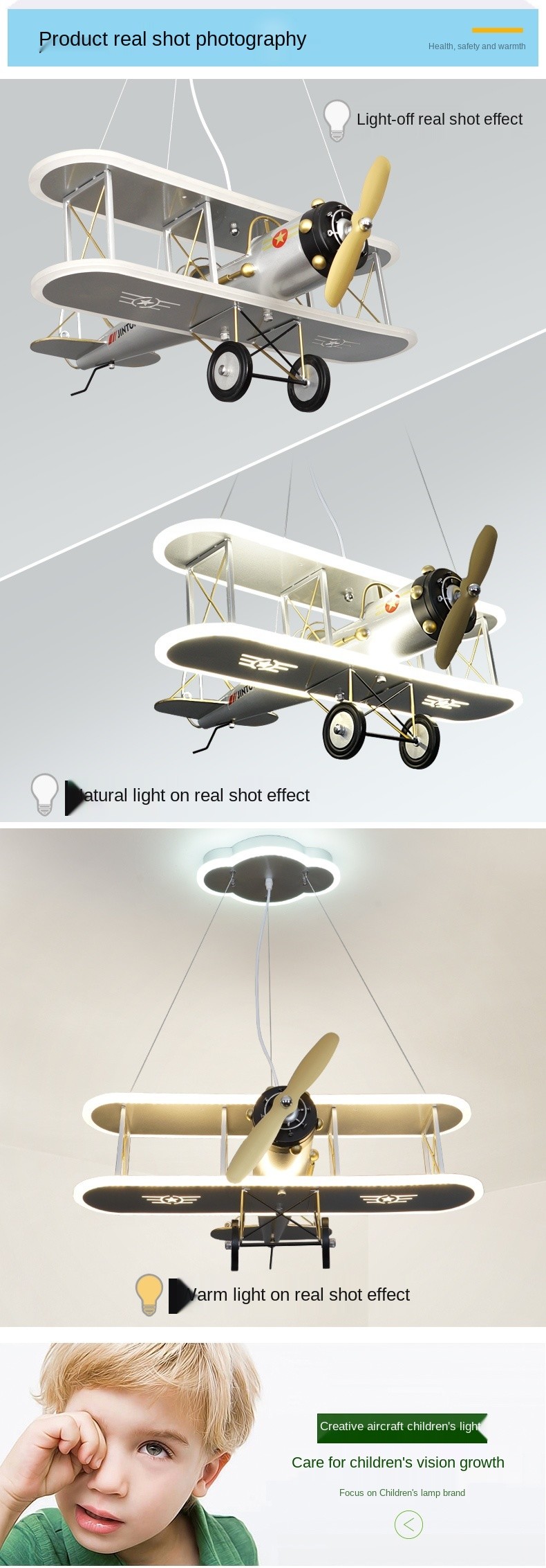 Creative Led Children's Aircraft Lamp Boy Bedroom Room Lamp Modern Personality Fashion Simple Cartoon Chandelier(WH-MA-1