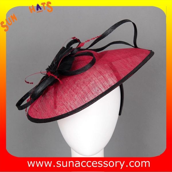 0916 fashion red sinamay fascinators hats and caps with feather ,Fancy Sinamay fascinator from Sun Accessory