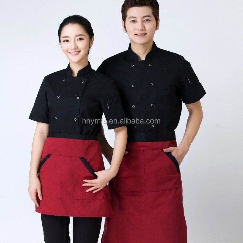Short Sleeve Chef Uniform Tops White 65% Polyester 35% Cotton Fabric