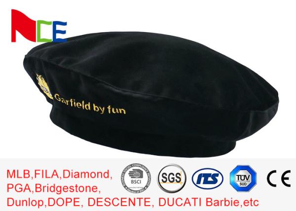 FUN Black Mercerized Female Green Beret Hat Embroidered Velvet Beret Hat