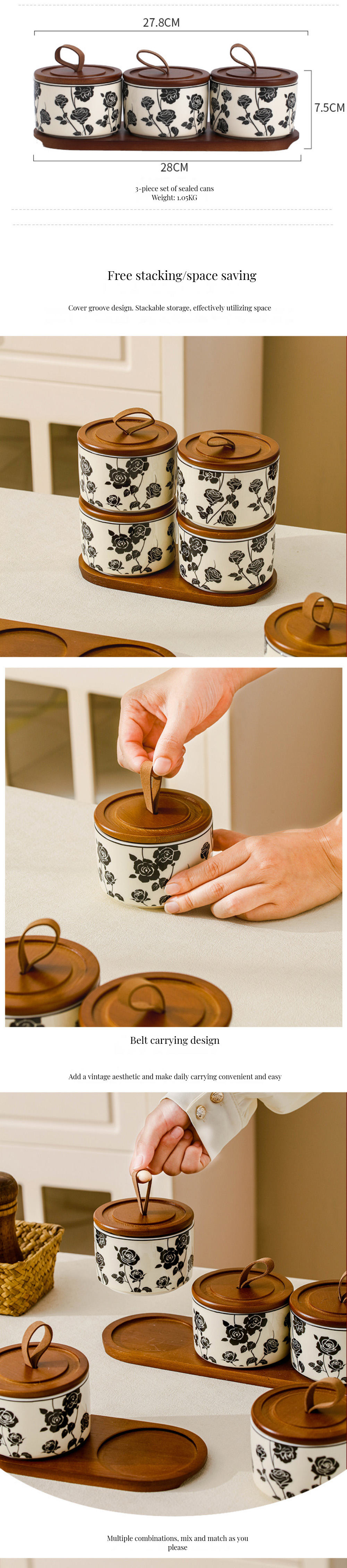 Vintage Floral Ceramic Storage Jar for Eco-Friendly Microwavable Lid-Attached Canister