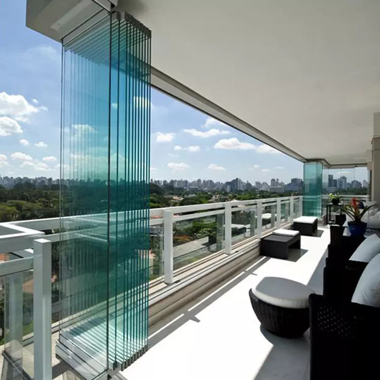 Aluminum Frameless Glass office Balcony Sliding Door Movable Partition Folding Wall