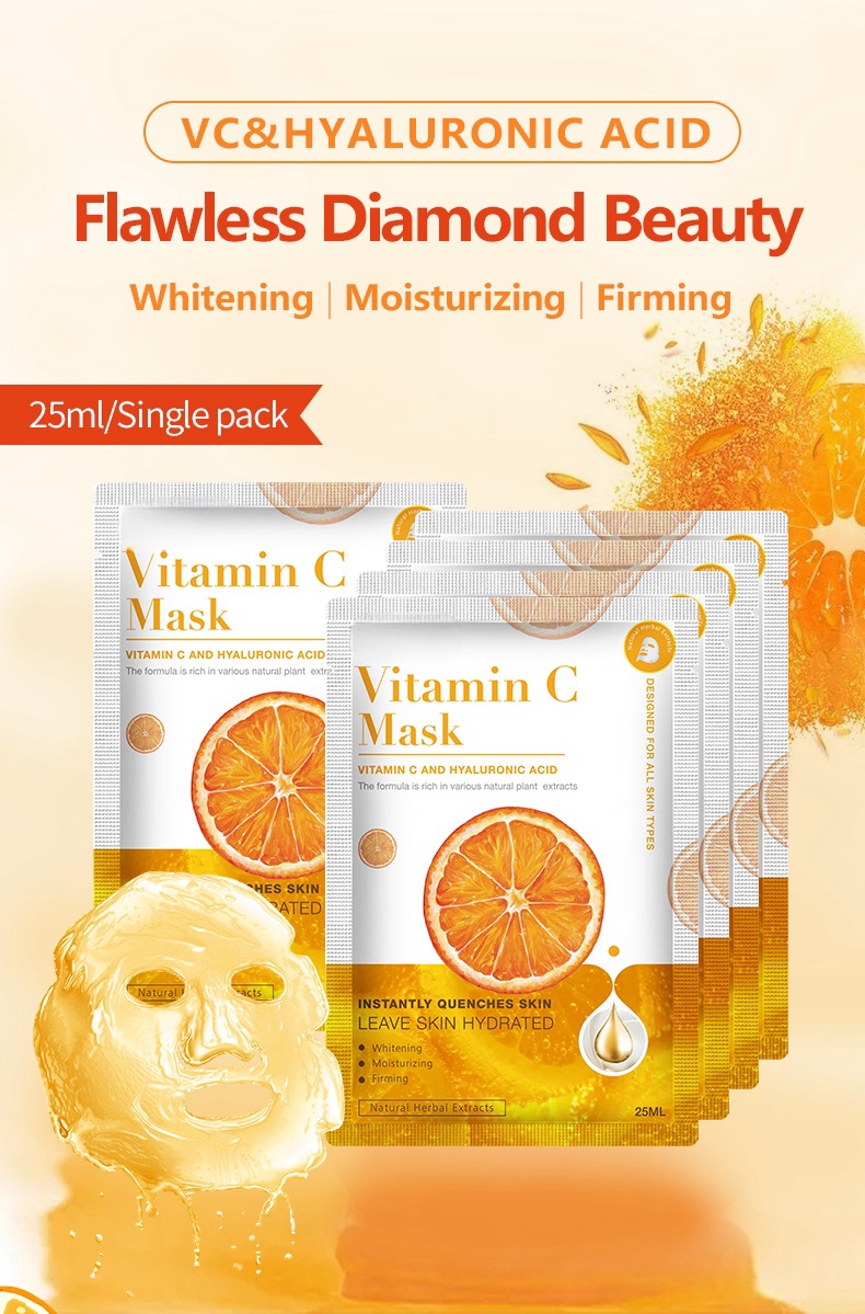 Popular Vitamin C Mask Cosmetics Factory Manufacturer Whitening Facial Mask Hydrating Natural Organic Vc Face Facial Sheet Mask