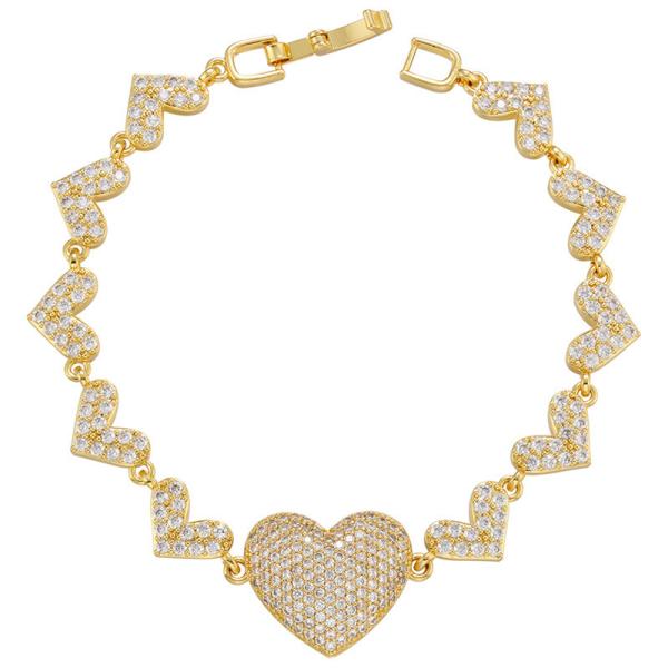 OEM 18K Gold Bracelet Chains Jewelry Micro Zircon Love Heart Shaped Tennis