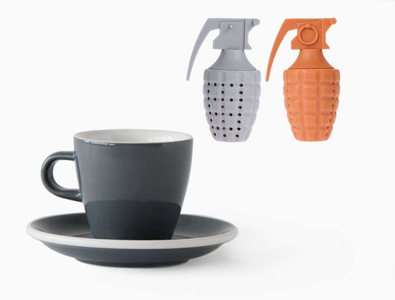Funny Unique Customized Colour Cool Hand Grenades Shape Silicone Tea Bag Strainer Infuser Tea Ball