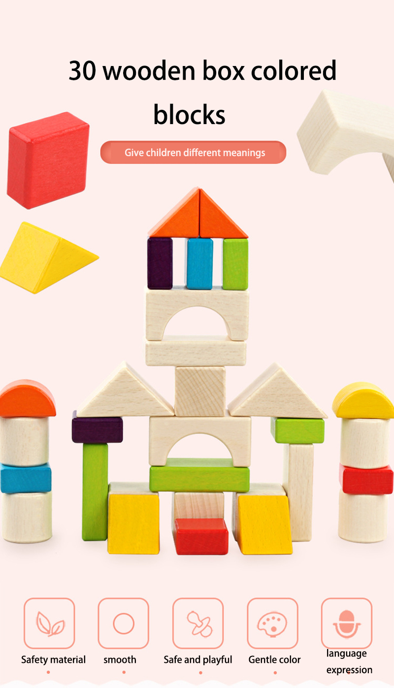 Big 15cm Castle Wooden Building Blocks Toy Stacking 30 Pieces