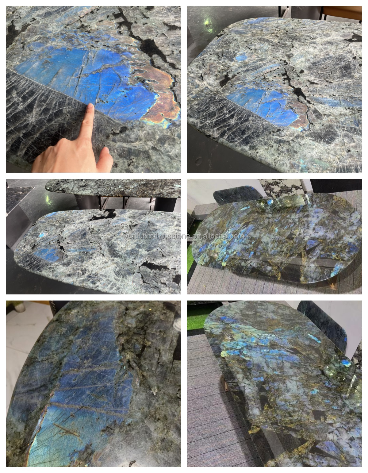 Big Slab Polished Shinning Labradorite Blue Granite Countertop and Island Table Design
