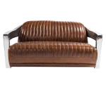 Stainless Steel Arm Top Grain Genuine Leather Aviation Sofa Three Seaters